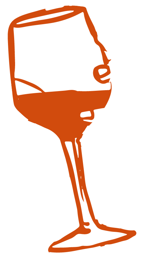 Orange line-art wine glass with a stem and oval base