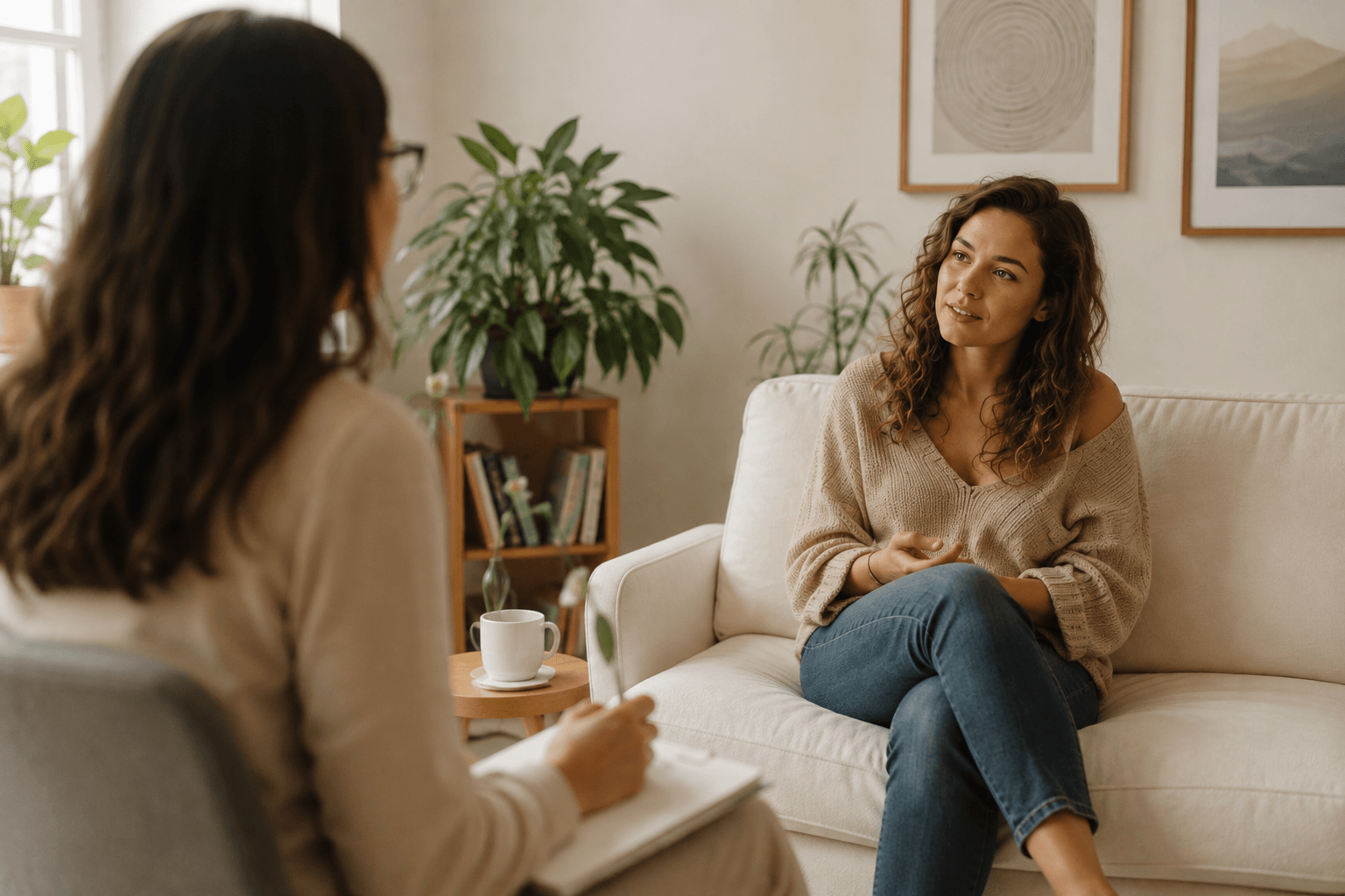 woman at a therapy appointment for inner child healing after childhood trauma and relationship issues