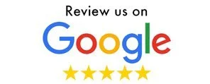 Google review prompt with five stars beneath the text 'Review us on Google'