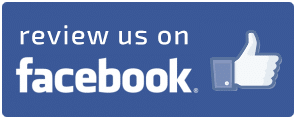 Blue Facebook icon with thumb up symbol and text encouraging reviews on Facebook.