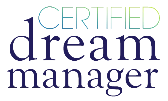 Text saying 'Certified dream manager' in colorful, stylized font.
