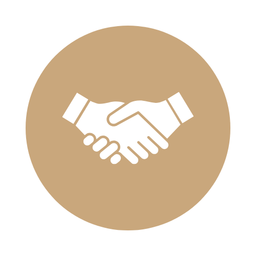 Icon of two hands shaking inside a beige circle.