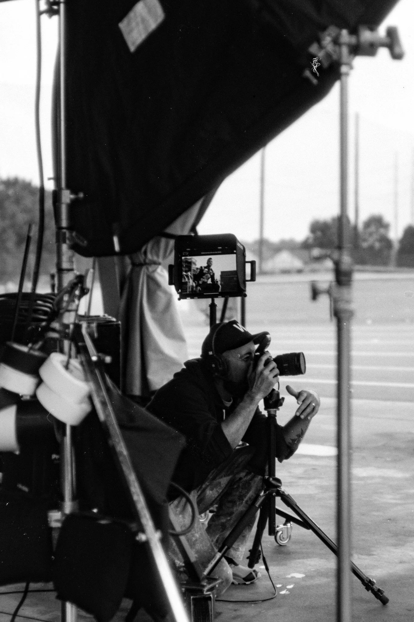 black and white BTS 2026 Nascar x coca-cola x hales photo jason taking shot of austin dillon