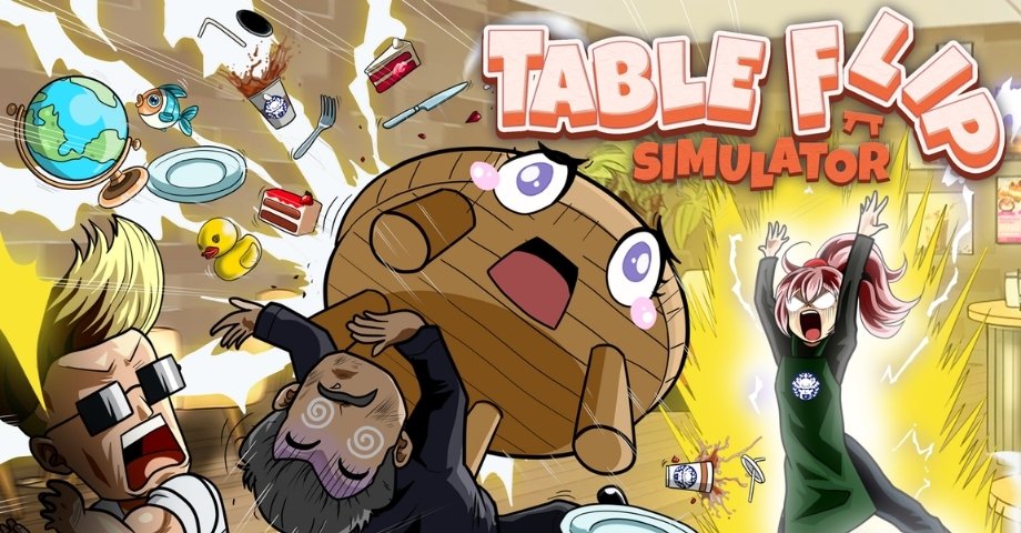Colorful cartoon image illustrating chaos on a cluttered dining table with food, dishes, and utensils, featuring animated characters in distress, with one character covering their head and another with arms raised in alarm, and a crying, table-shaped character in the center.