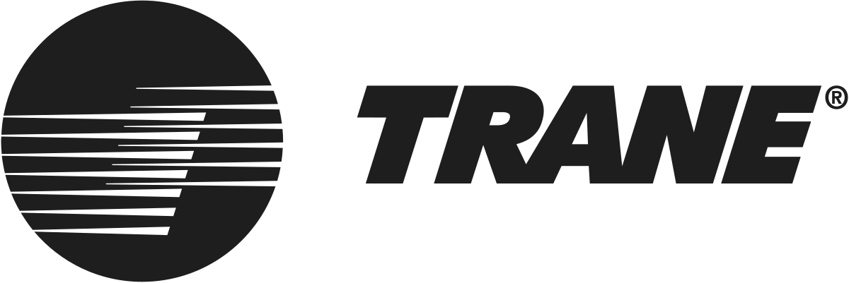 Trane logo with a circular icon that has a stylized globe and horizontal lines on the left, and the word TRANE in bold letters on the right.