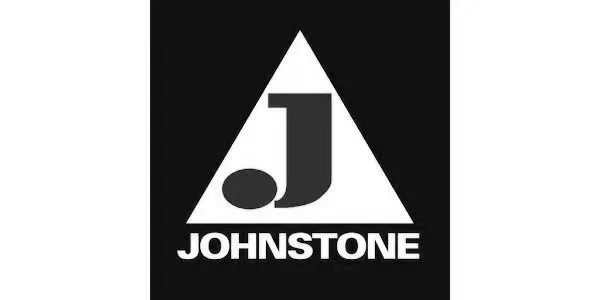 Logo with a black background, a large white triangle, a black letter 'J' inside the triangle, and the word 'JOHNSTONE' in white capital letters below. 'Johnstone Supply'