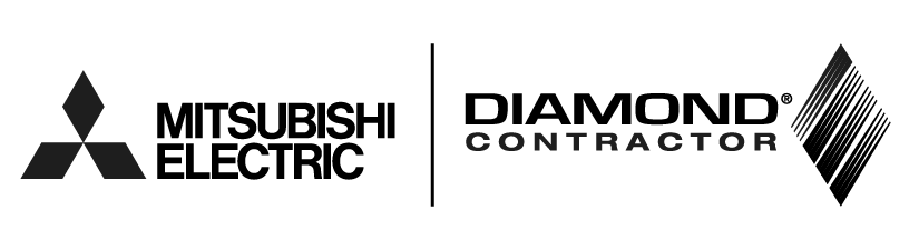 Logo of a construction company with a mountain-like symbol and the words 'Mitsubishi Electric and Diamond Contractor'.