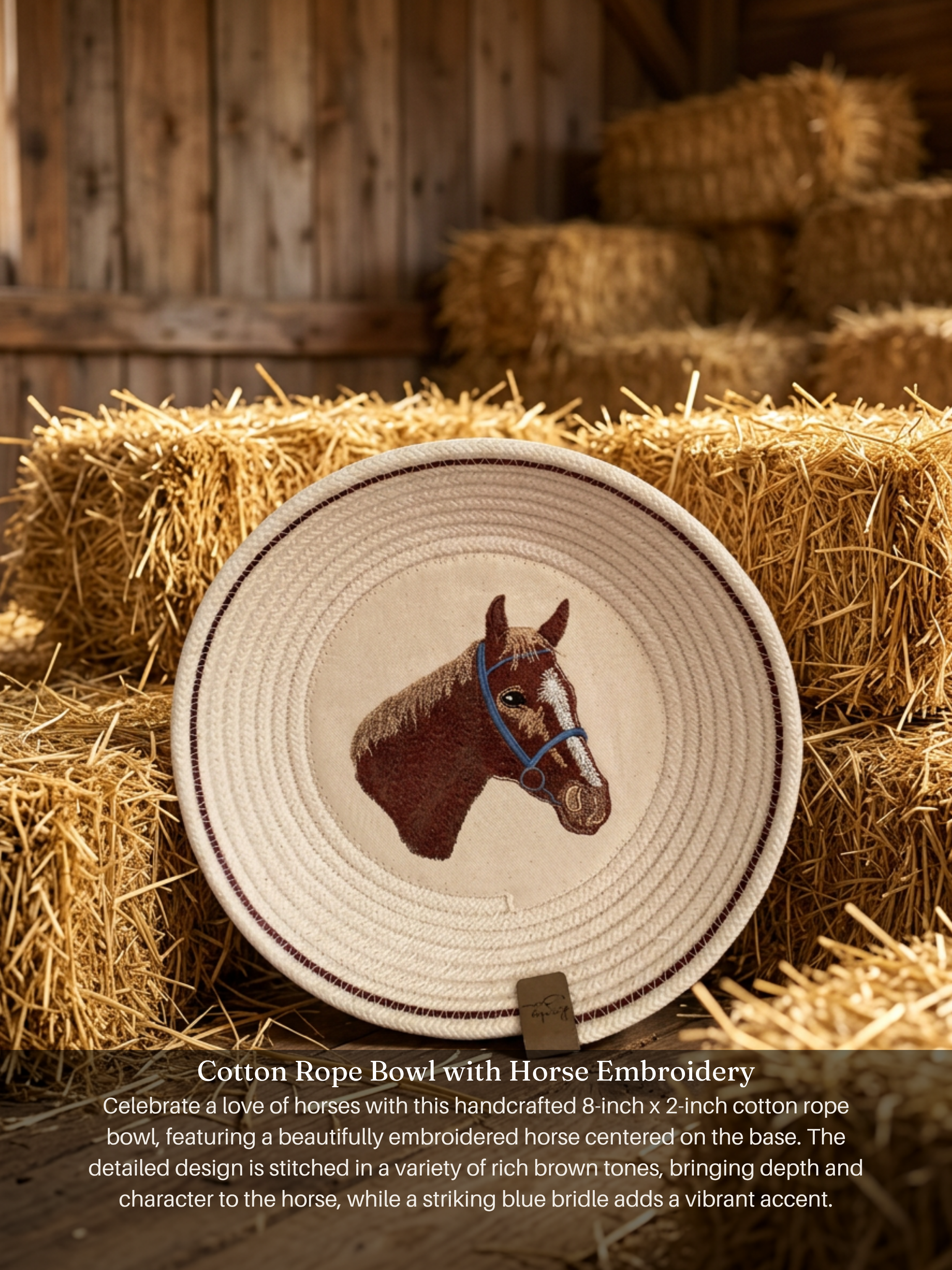 Rope bowl with horse embroidery design