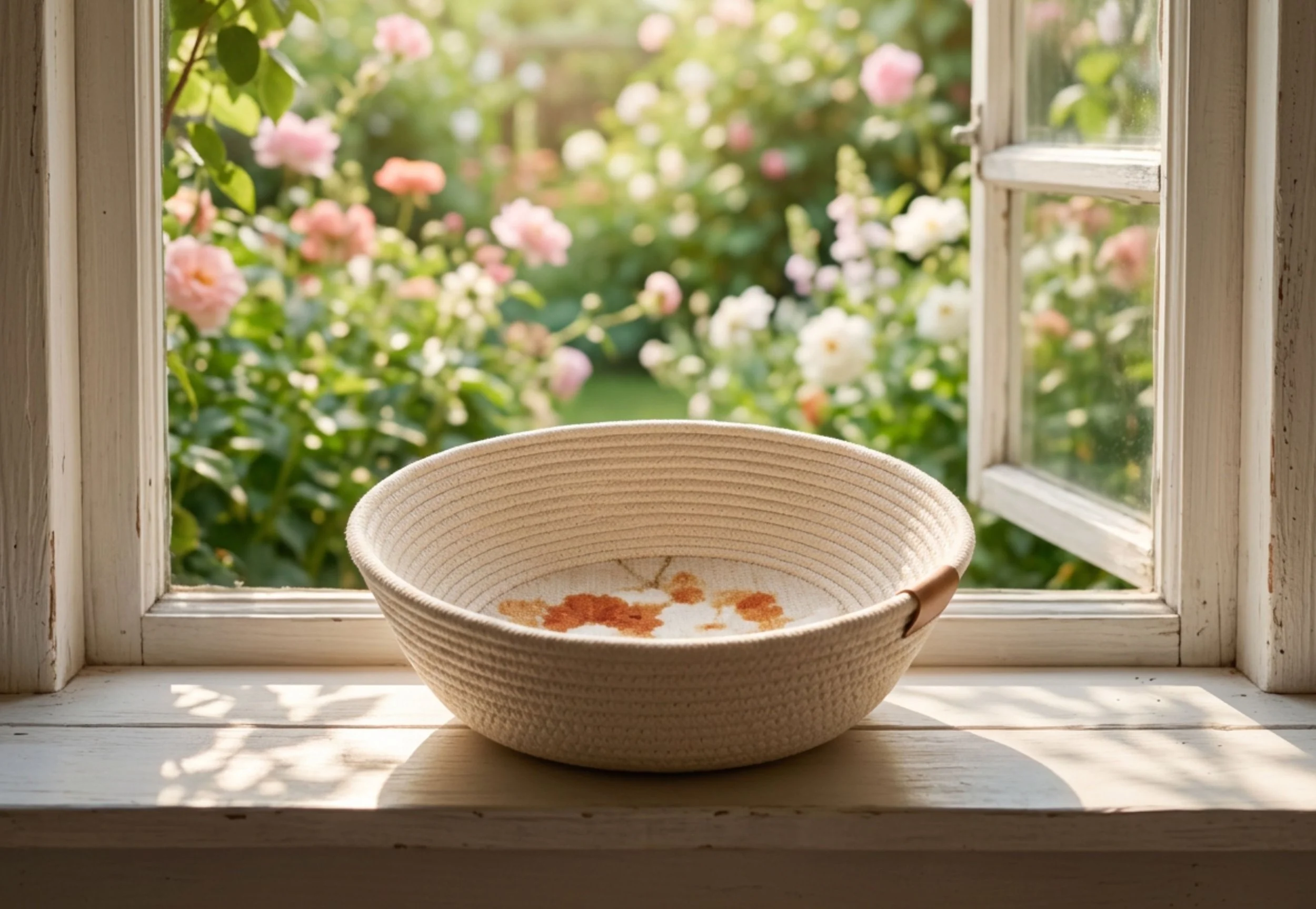 Bowl with rust,creamflowers on windowsill L296.jpg