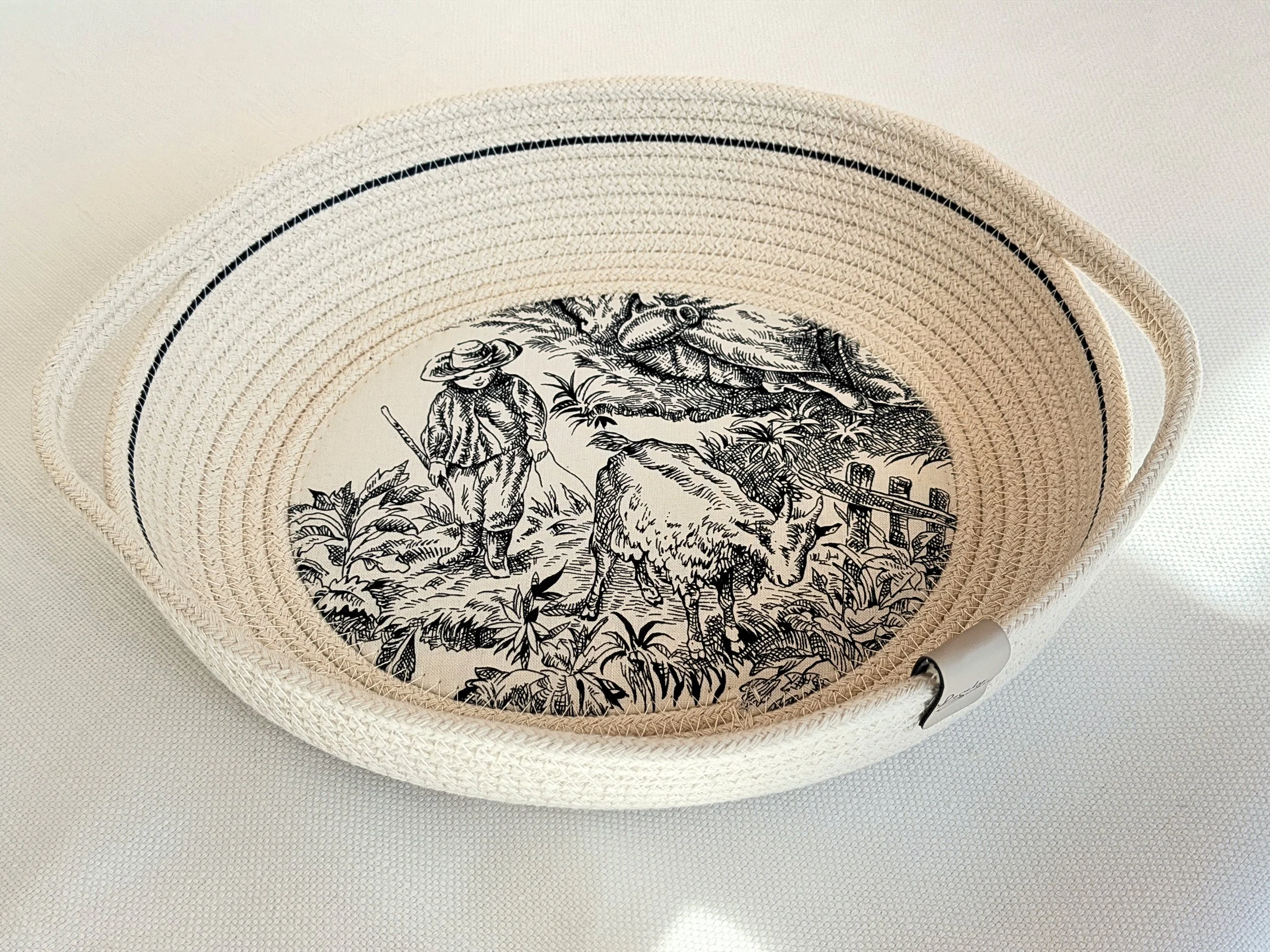 The Bistro/Cotton Rope bowl with Black and White Toile Fabric