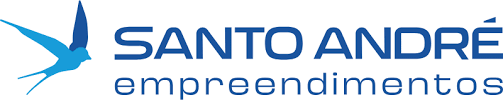 Logotipo do Santo André Empreendimentos com um pássaro azul e texto em azul escuro