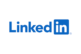 LinkedIn logo with blue and white text.