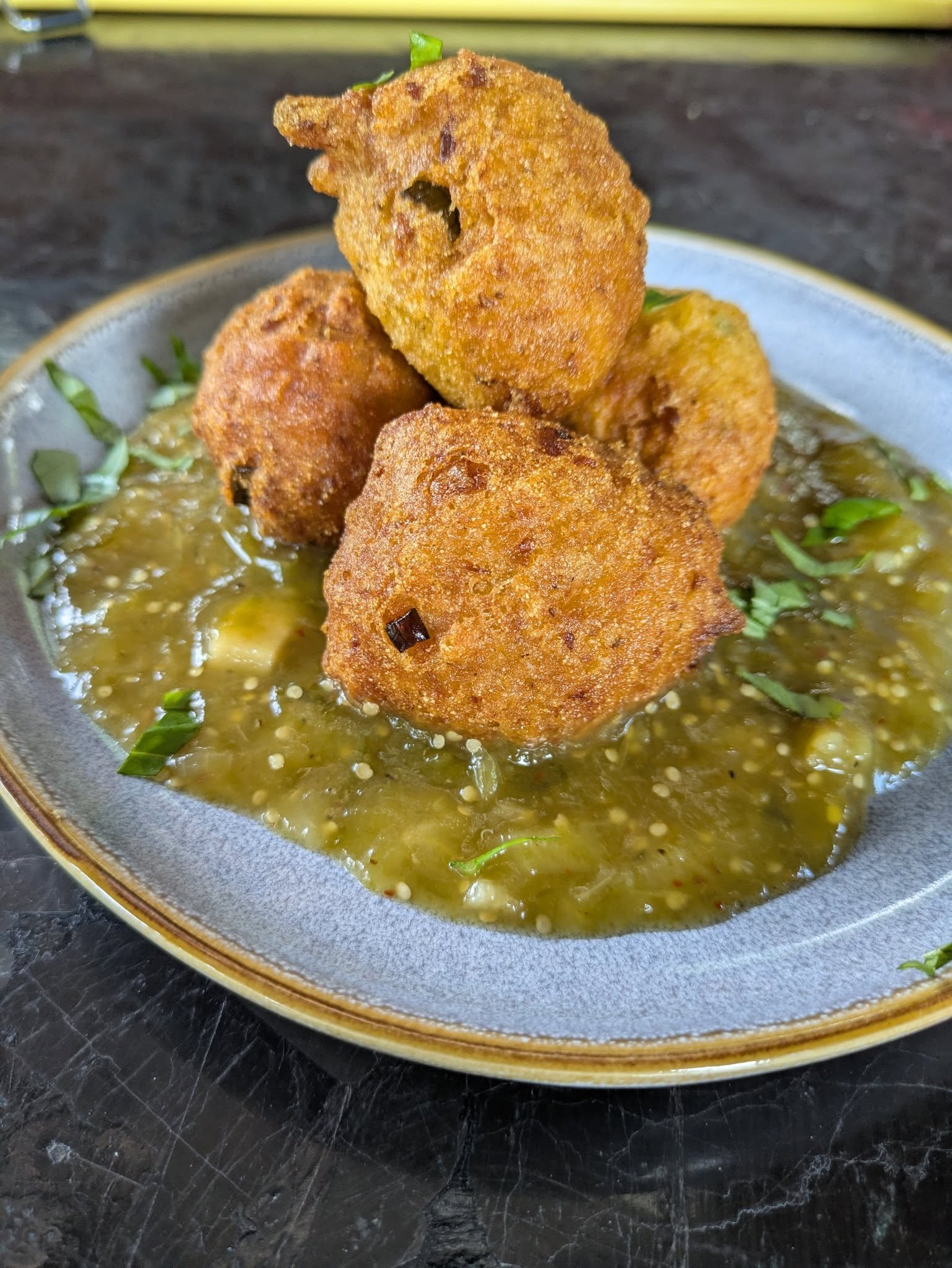 Squash Puppies w/ Tomatillo Jam