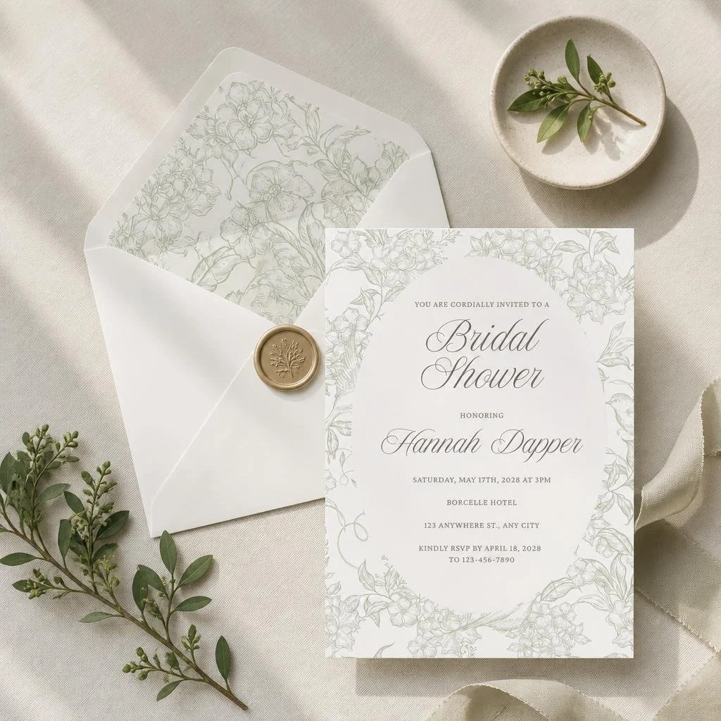 Botanical Wedding Invitation| Sage Green Floral Canva Template