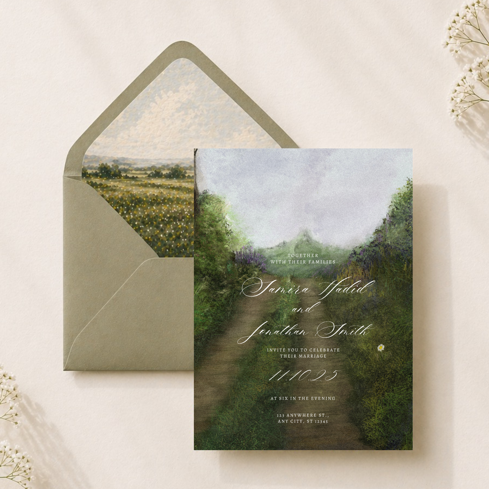 Painterly Timeless Countryside Wedding Invitation Suite | Editable Canva Template