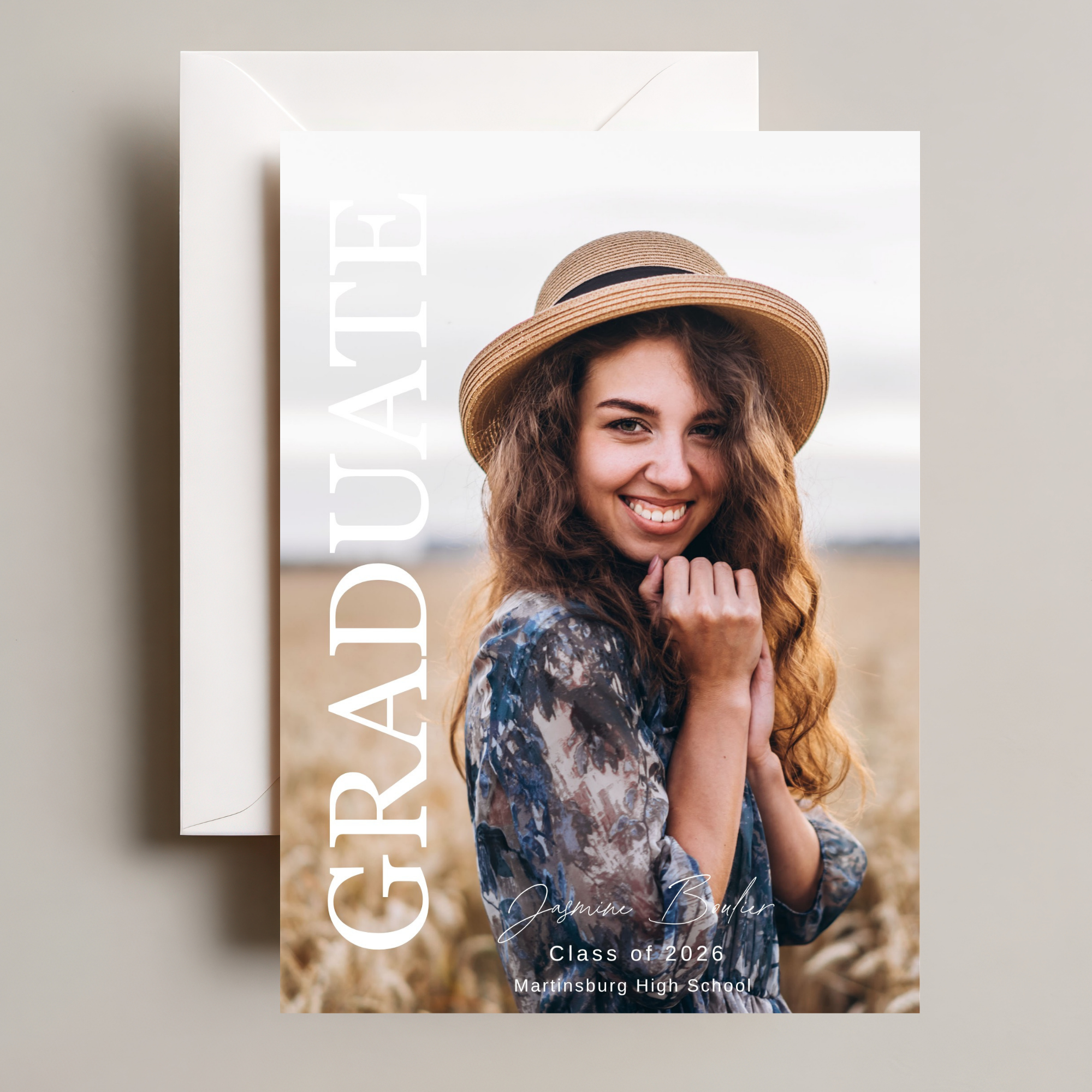 Editorial Graduation Announcement Template | Vertical Photo Canva Senior Invite