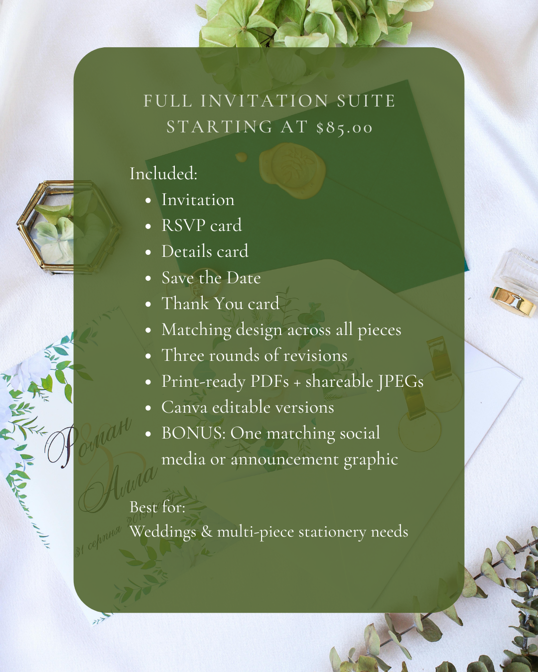 Full invitation suite listing package pricing 