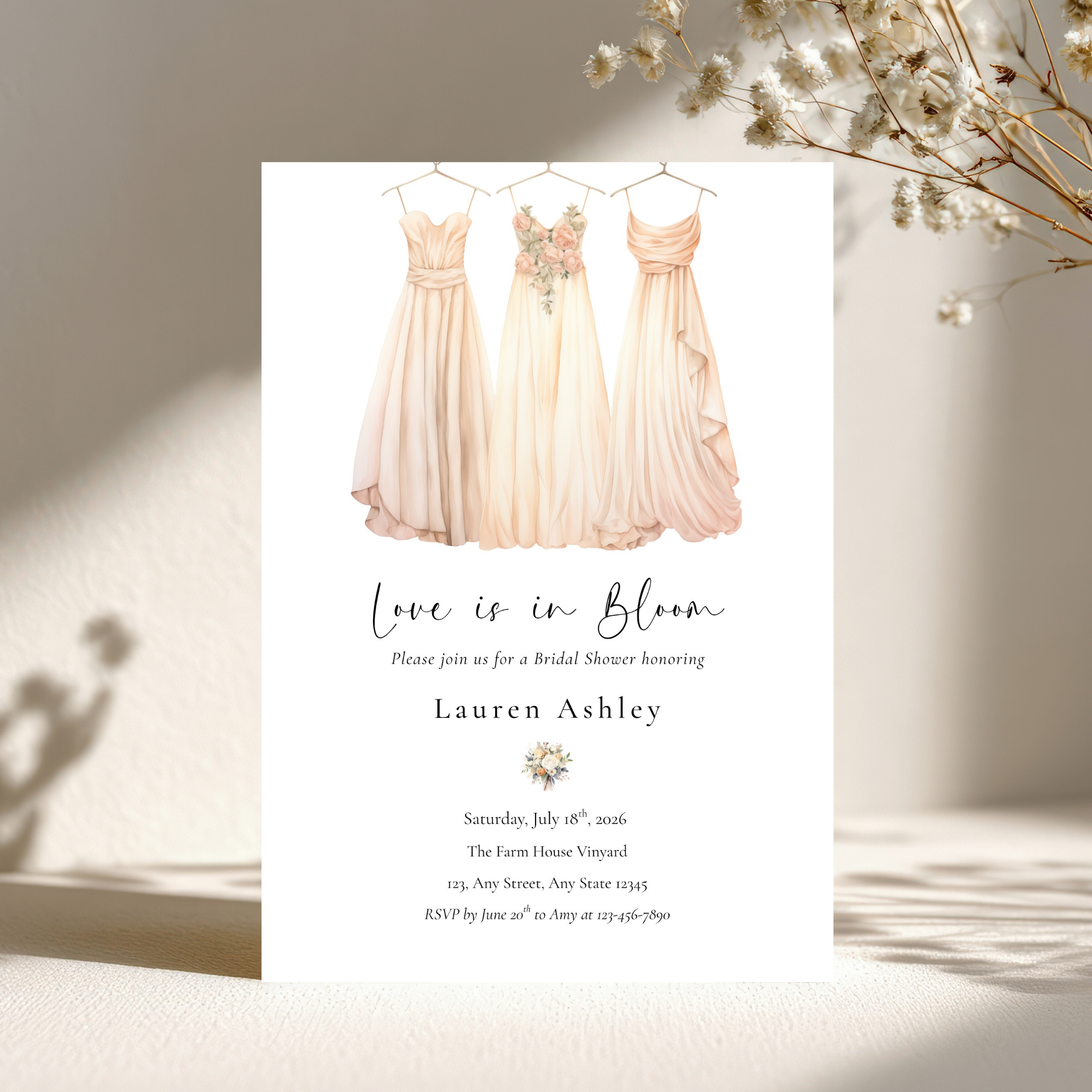 Love Is in Bloom Bridal Shower Invitation Template | Elegant Canva Editable Invite