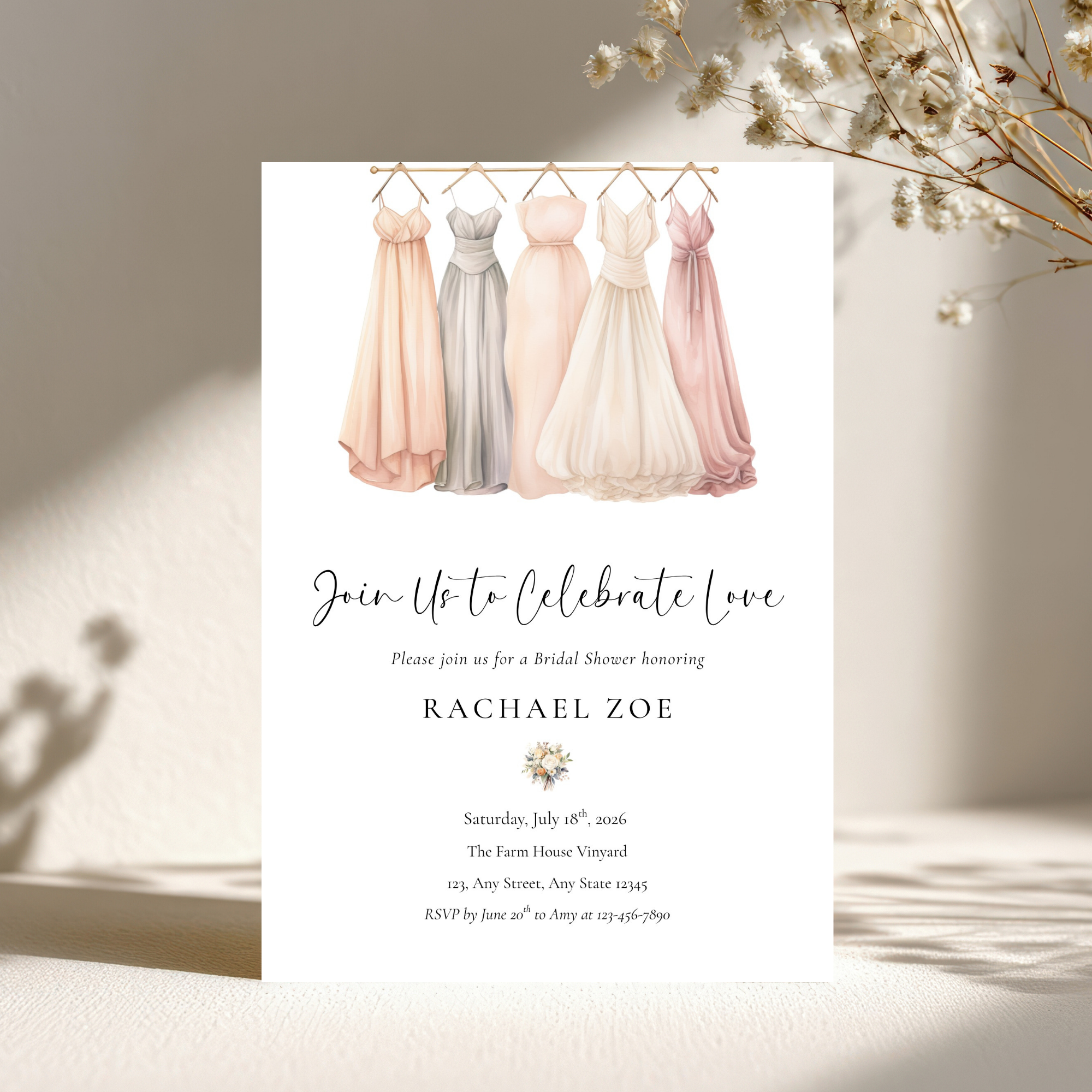 Join Us to Celebrate Love Bridal Shower Invitation Template | Elegant Canva Editable Invite