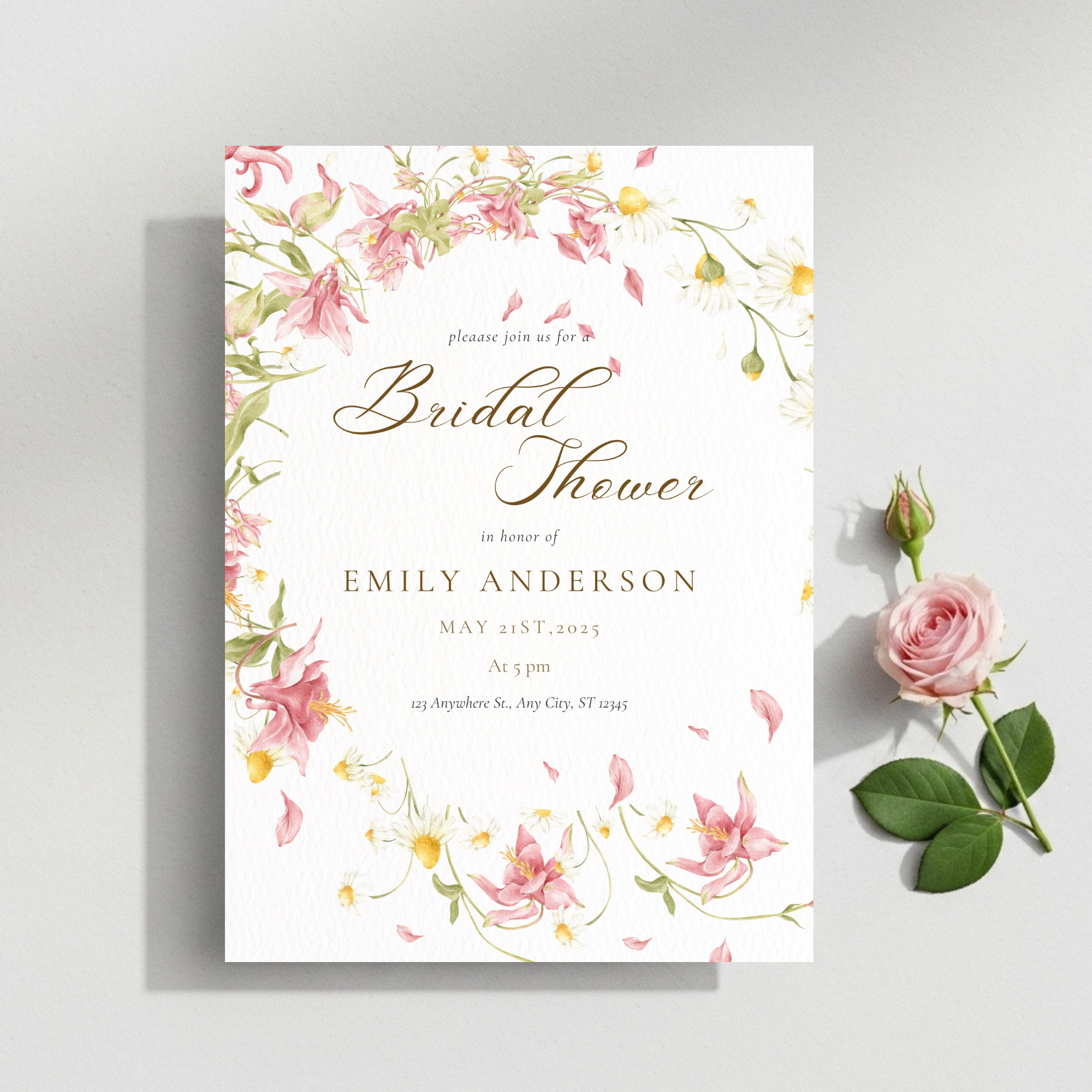 Floral Bridal Shower Invitation Template | Editable Canva Invite | Romantic Garden Design