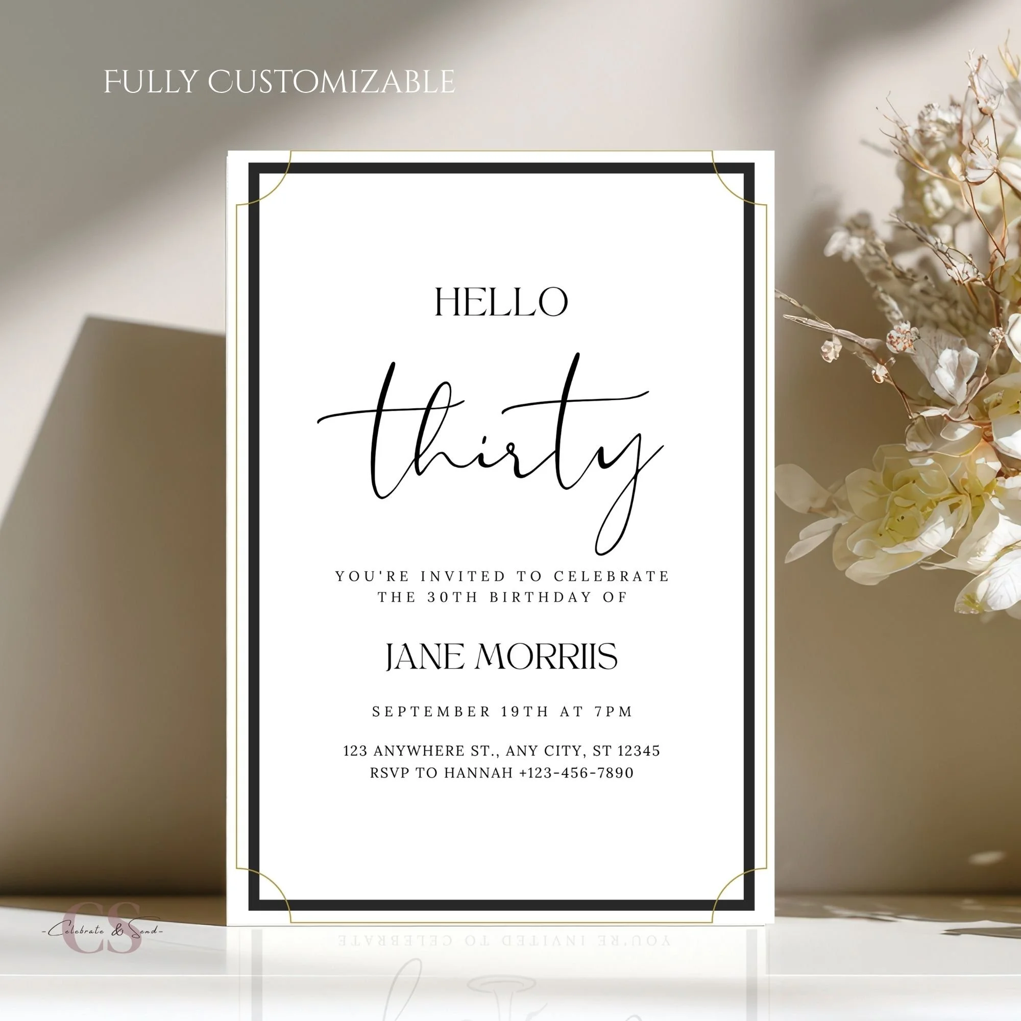Hello Thirty Birthday Invitation Template | Editable Canva Invite