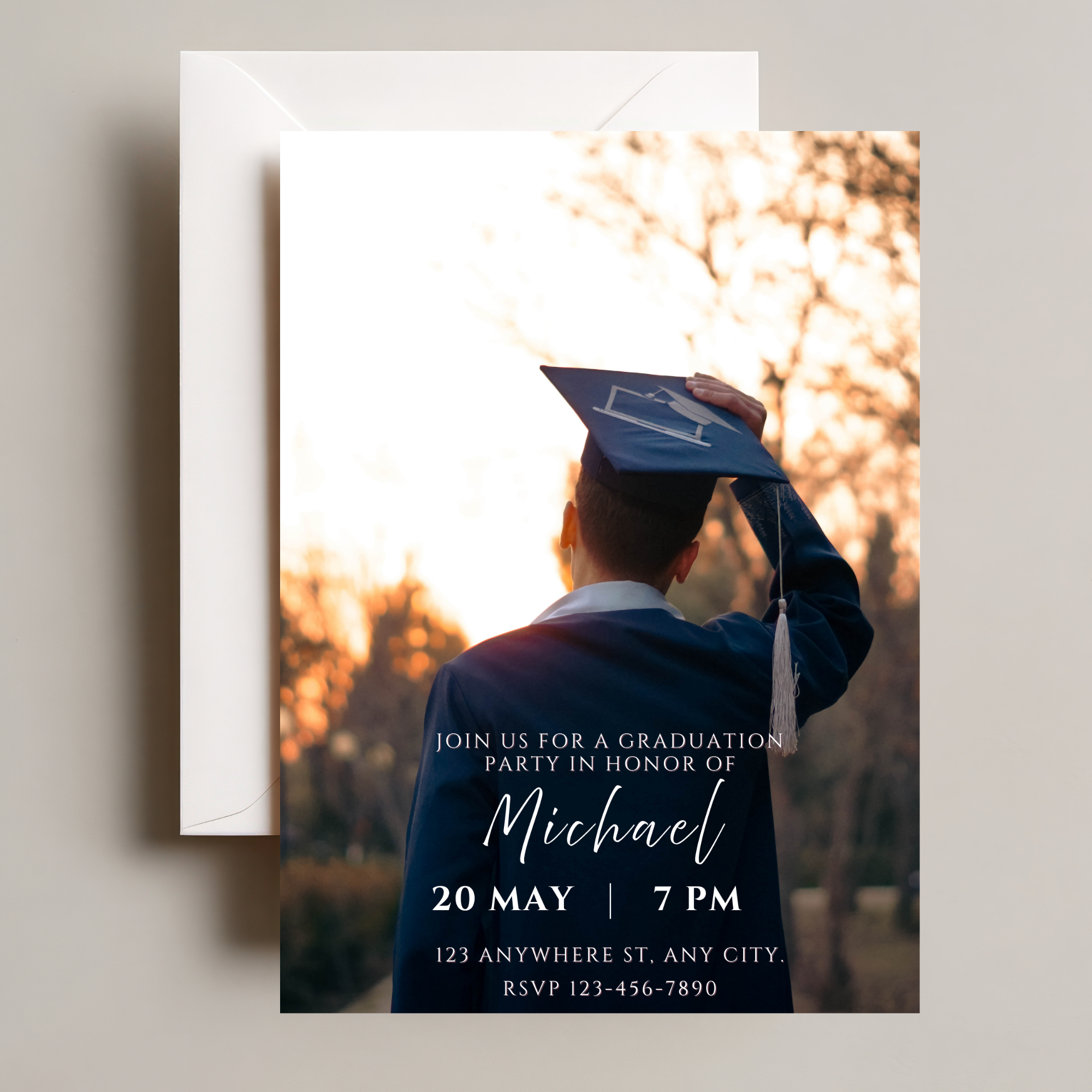 Graduation Party Invitation Template | Sunset Photo Canva Grad Invite