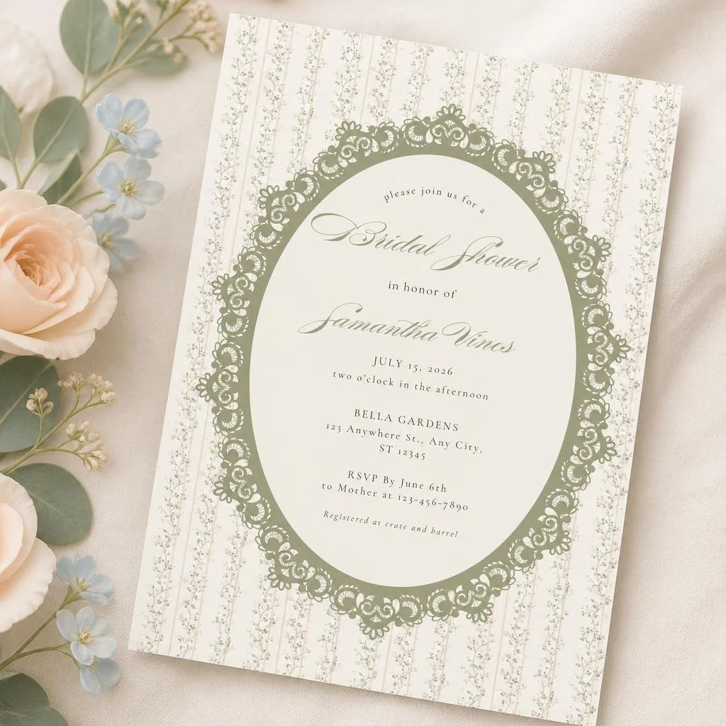 Vintage Botanical Bridal Shower Invitation | Sage Green Cottage Garden Canva Template