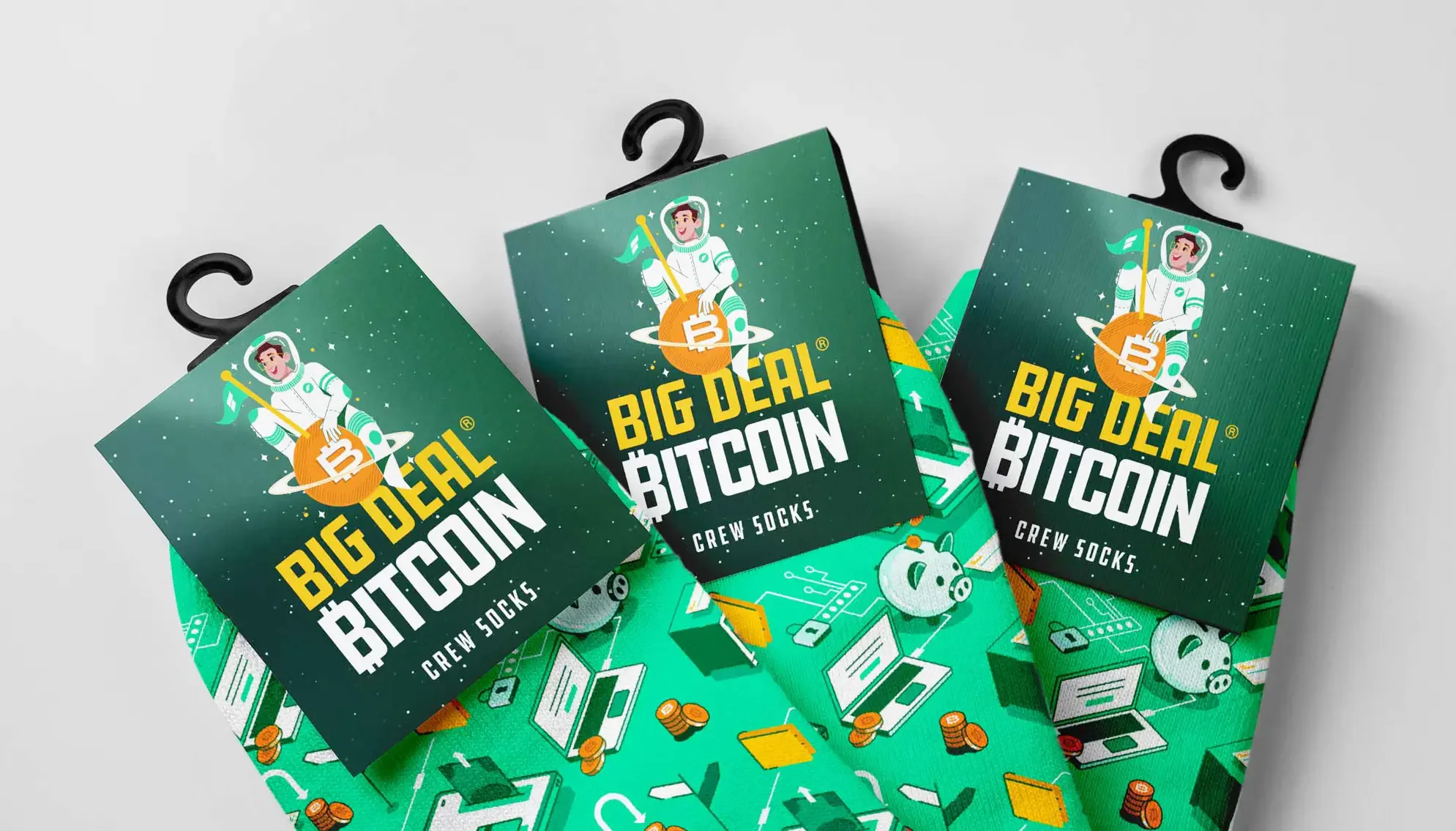 Bitcoin is a Big Deal campaign illustrated socks designed by The Sampson House