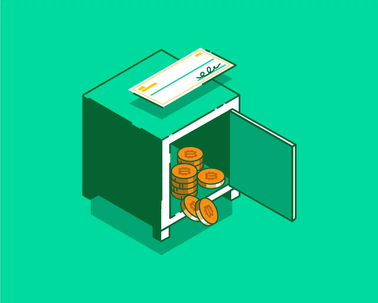 Frontier Bank Bitcoin is a Big Deal campaign isometric iconography design of a safe by The Sampson House.
