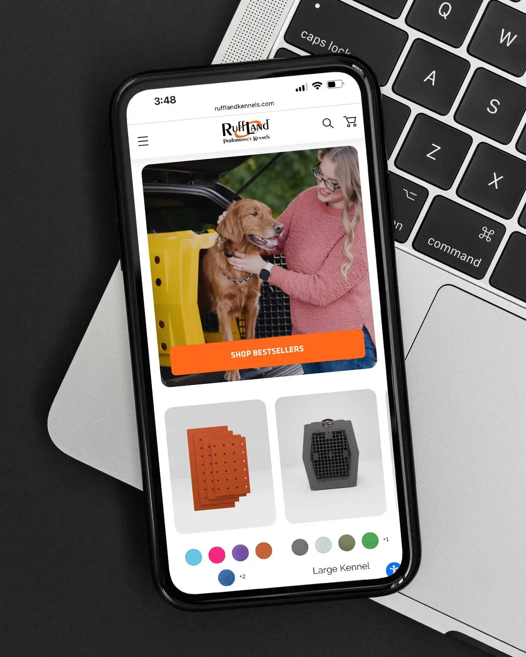 The New RuffLand Kennels website shown in a responsive mobile layout. Mobile friendly website developed by The Sampson House.