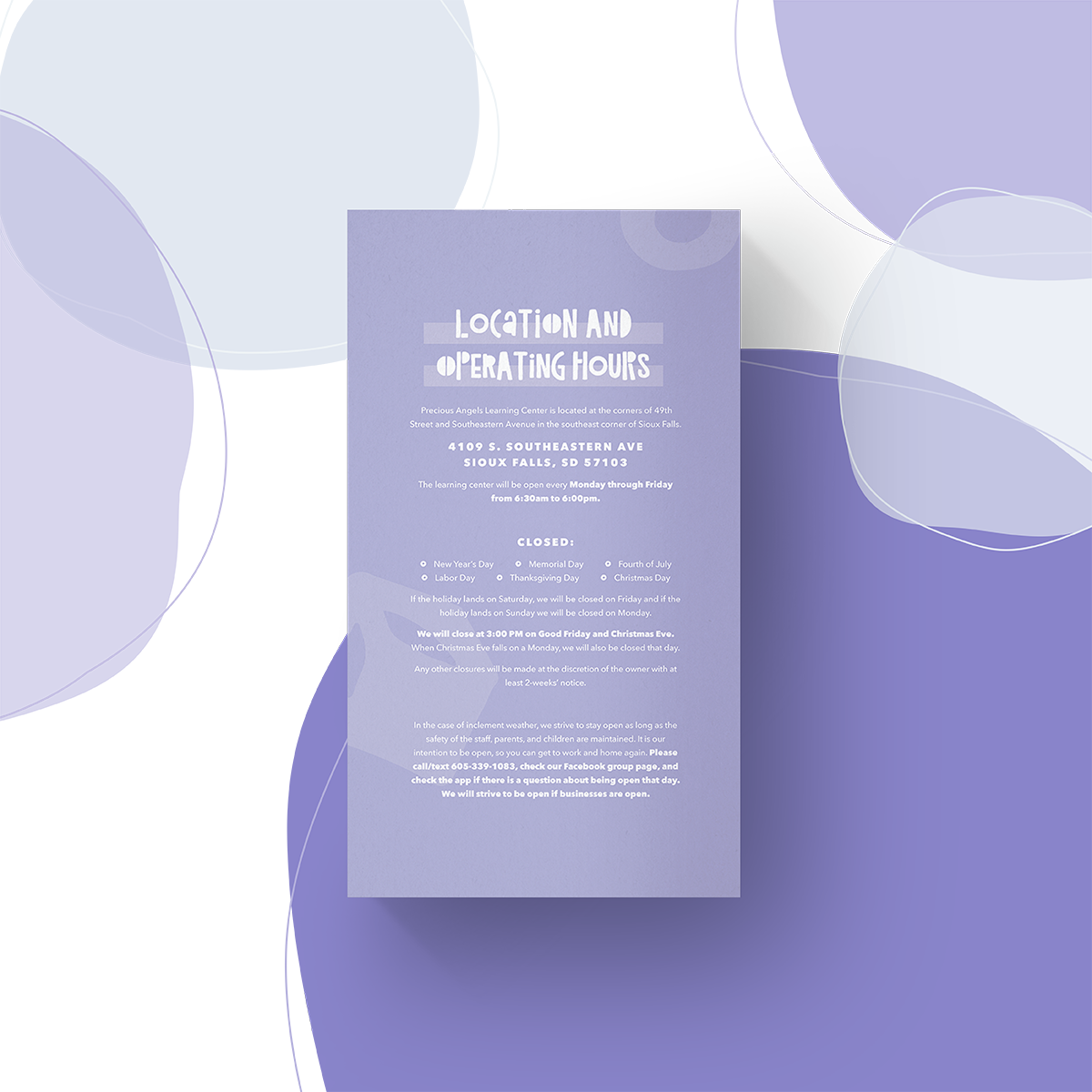 Precious Angels rack card design.