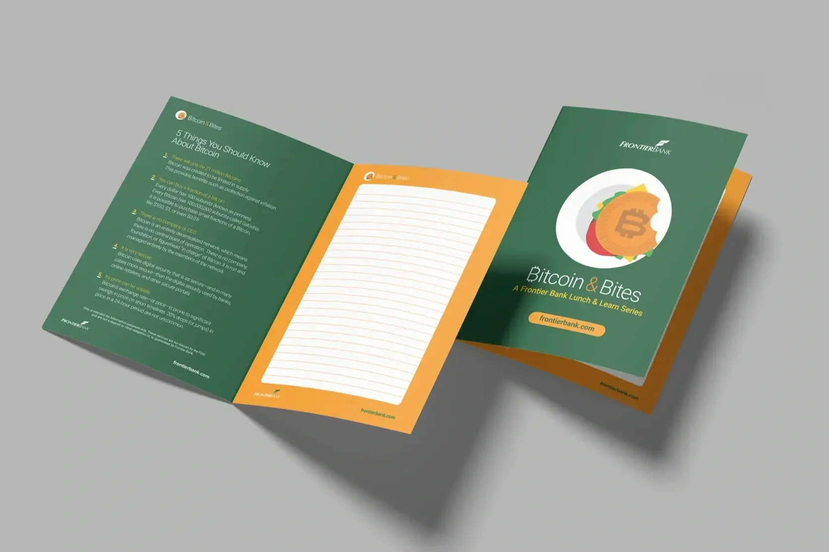 Frontier Bank's lunch and learn event program design, created by The Sampson House.