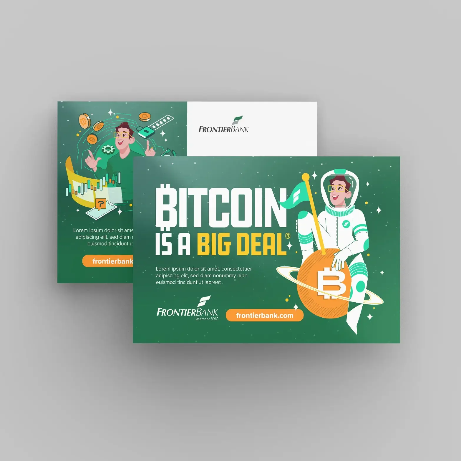 Frontier Bank Bitcoin is a Big Deal campaign post card designed by The Sampson House.