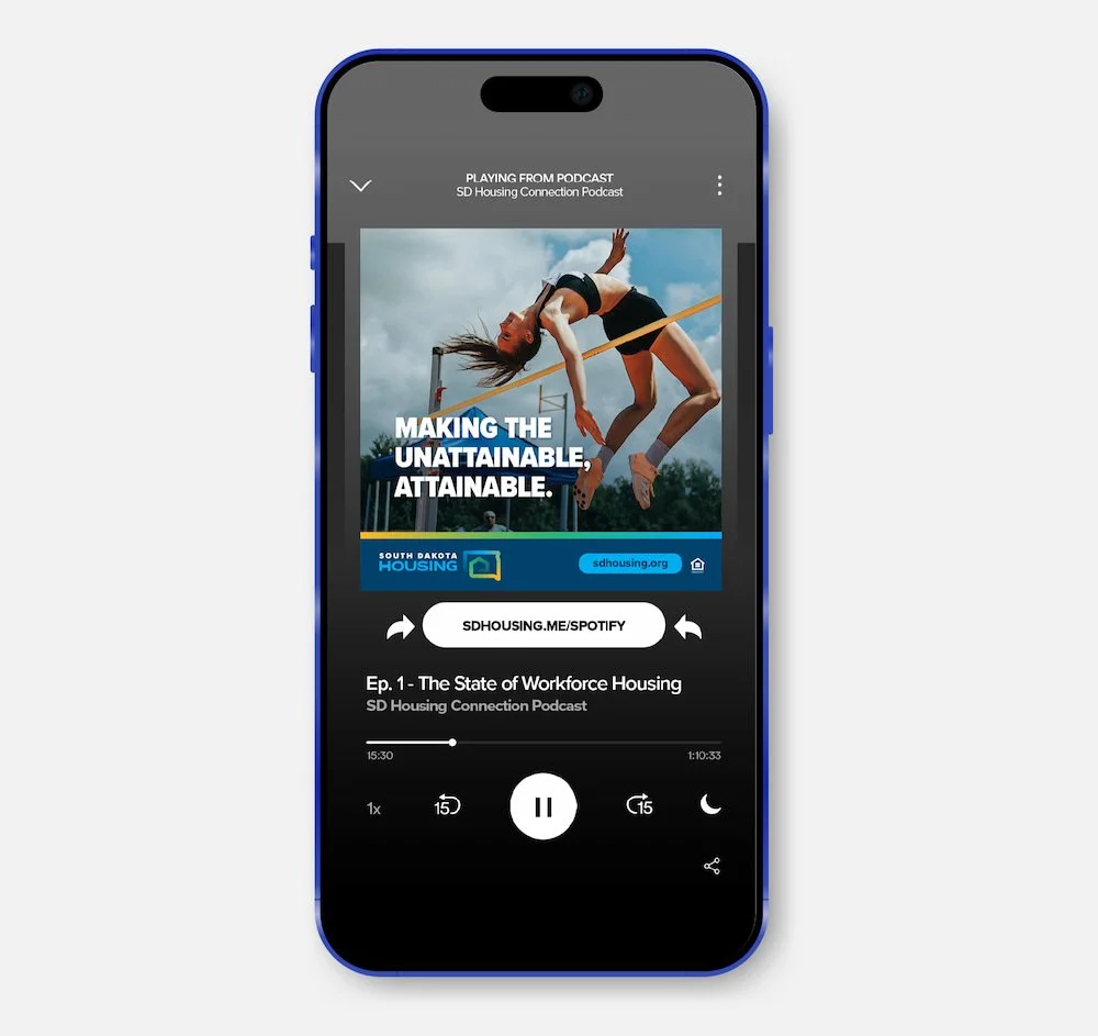 SD Housing's podcast on an iPhone Mockup