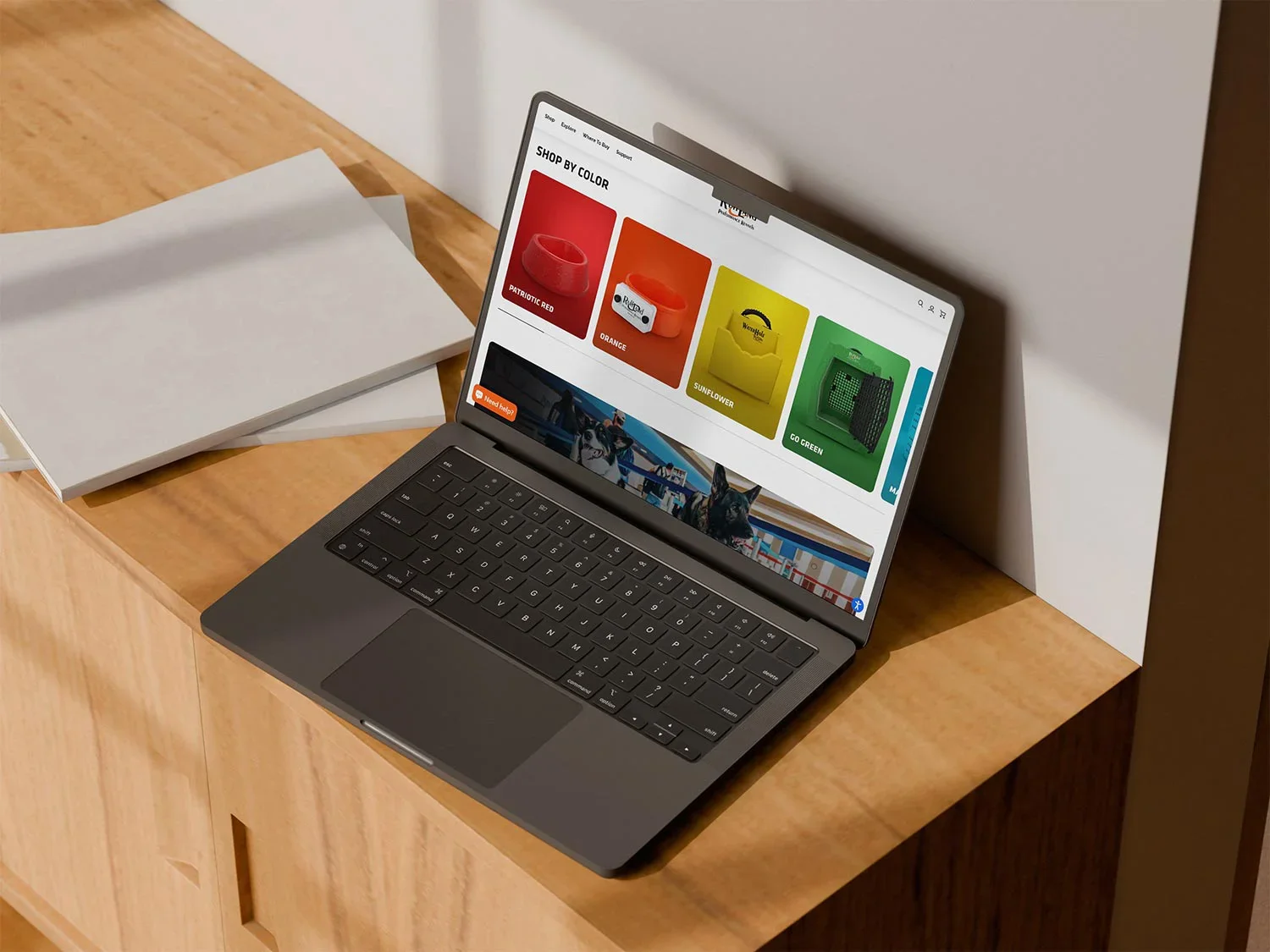 Shop by color feature on the RuffLand Kennel homepage, UX designed and developed by The Sampson House.