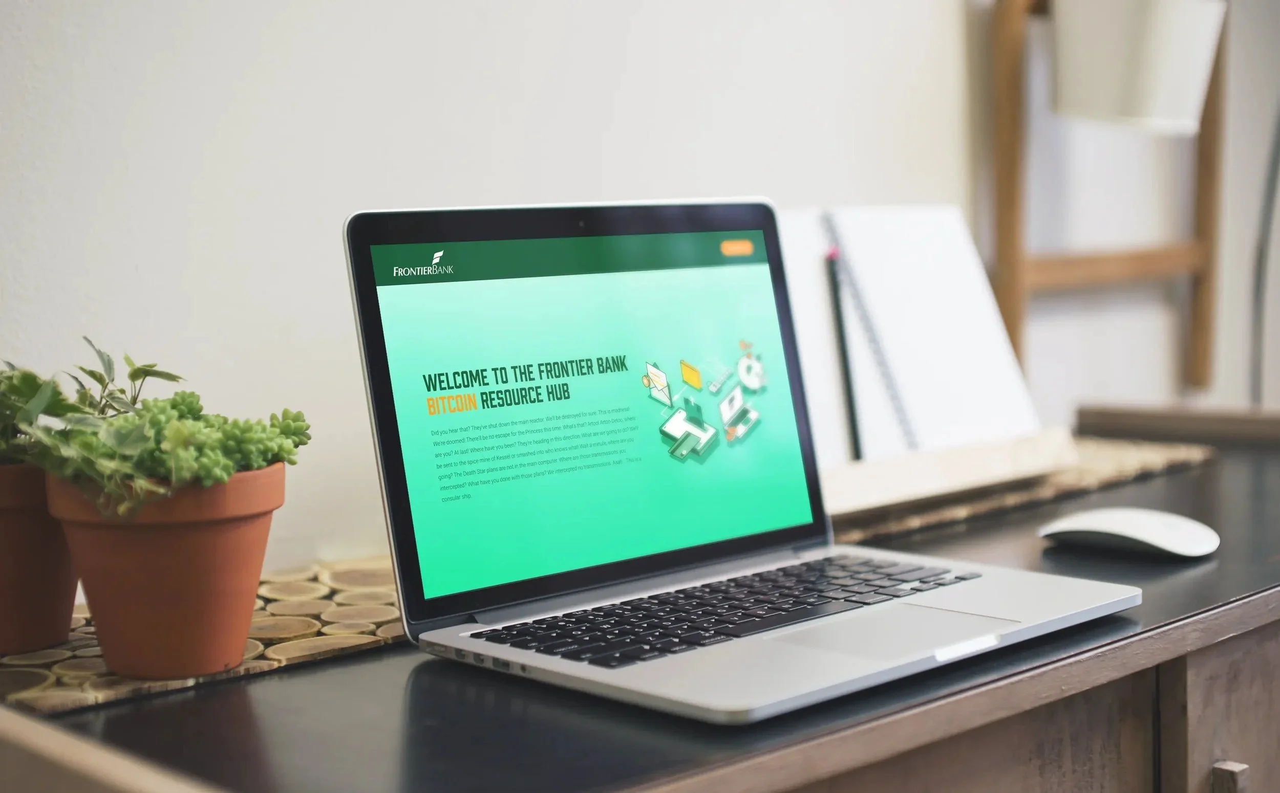Frontier Bank's Bitcoin Resource Hub landing page website developed by The Sampson House.