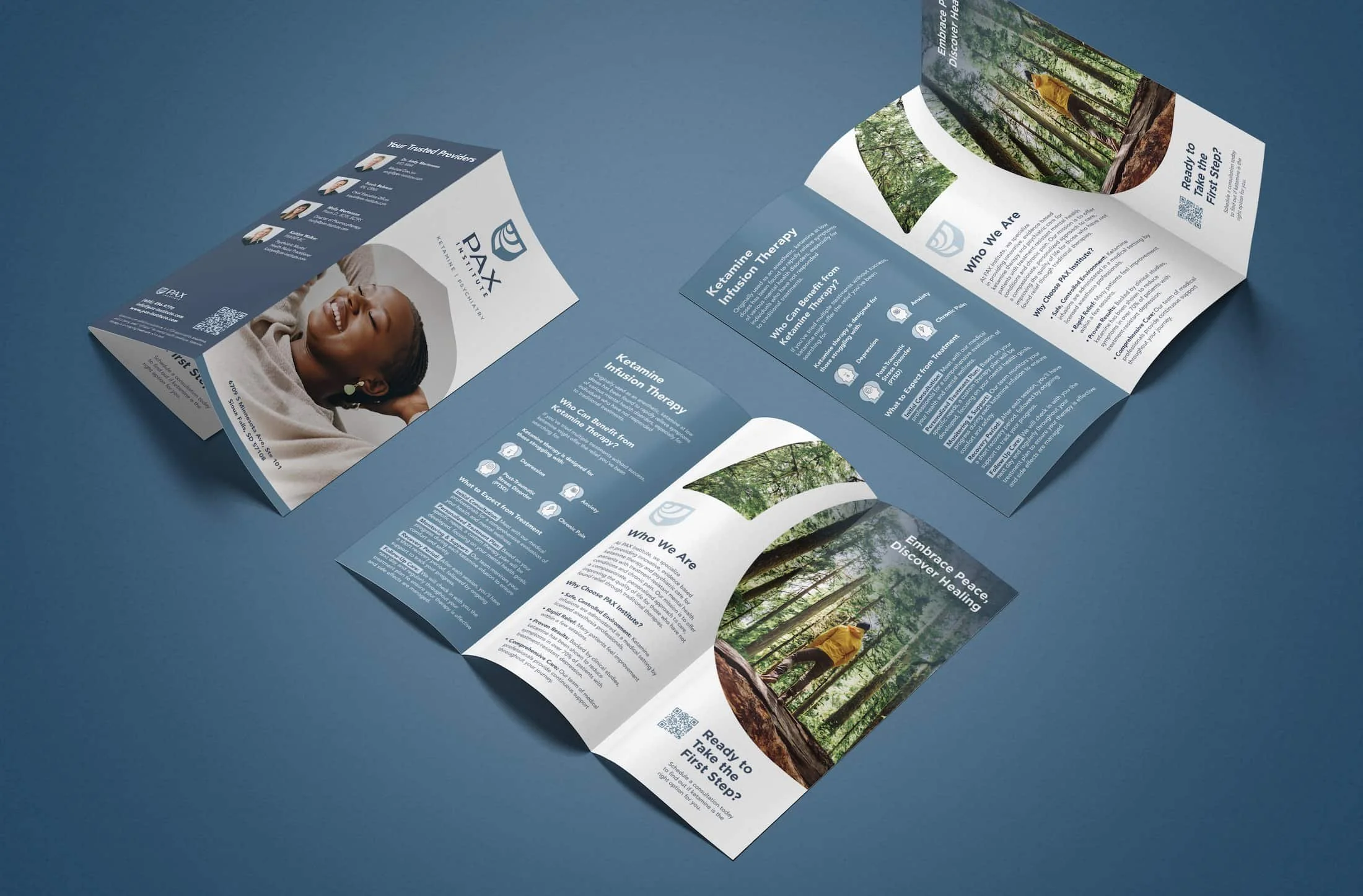 PAX Institute trifold brochure mockup.