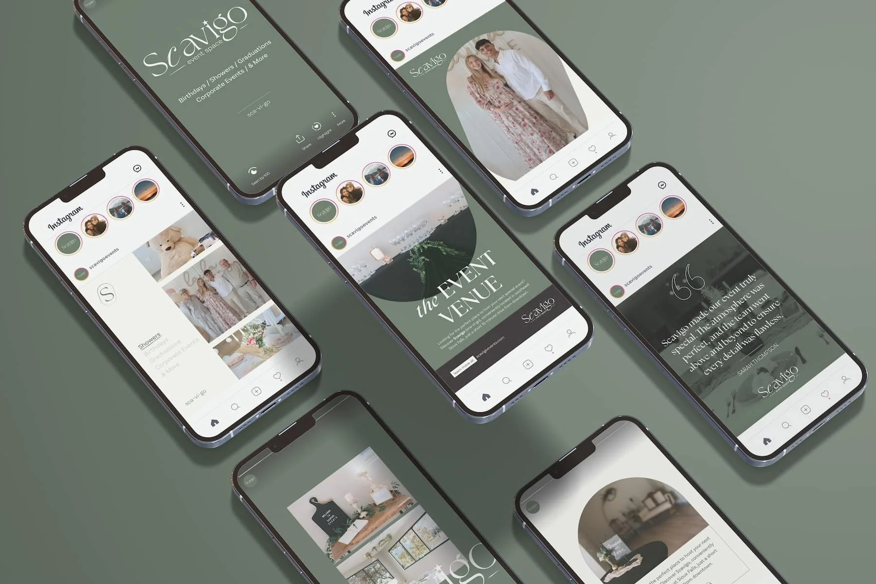 Scavigo social media iPhone mockups