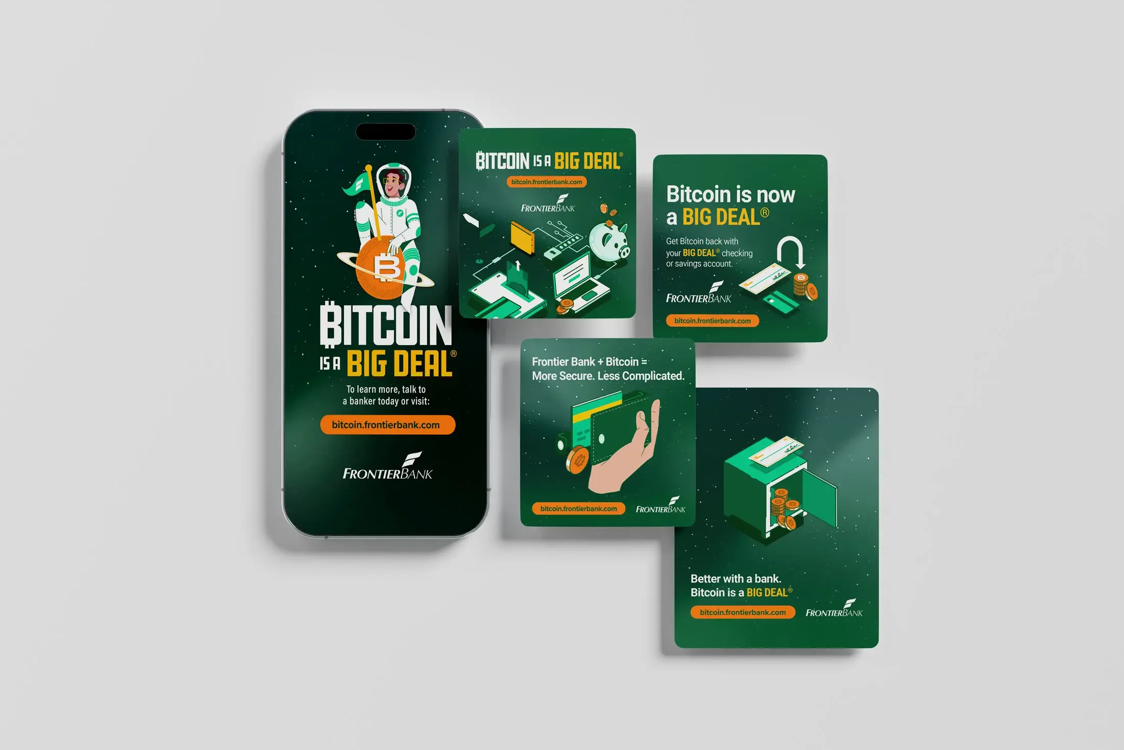Frontier Bank Bitcoin is a Big Deal campaign, social media content, and ads designed by The Sampson House.