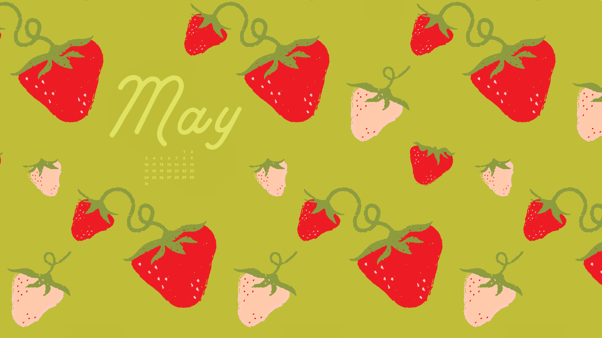 Red and pink strawberries with the may calendar