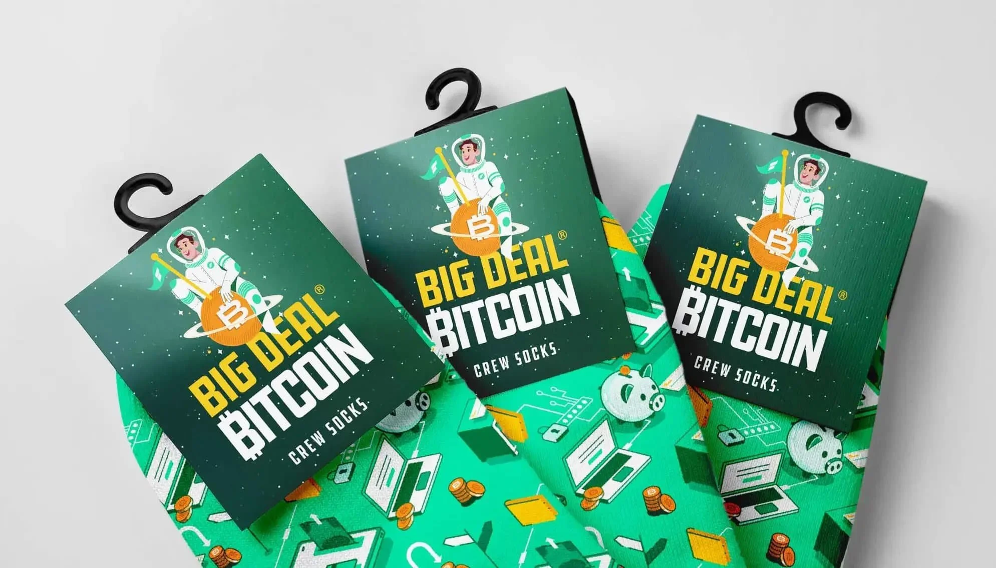 Bitcoin is a Big Deal campaign illustrated socks designed by The Sampson House