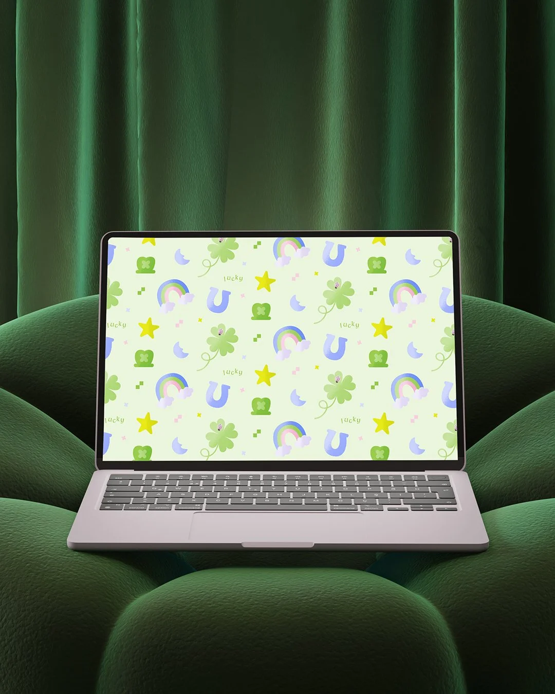 Computer with the lucky graphic background