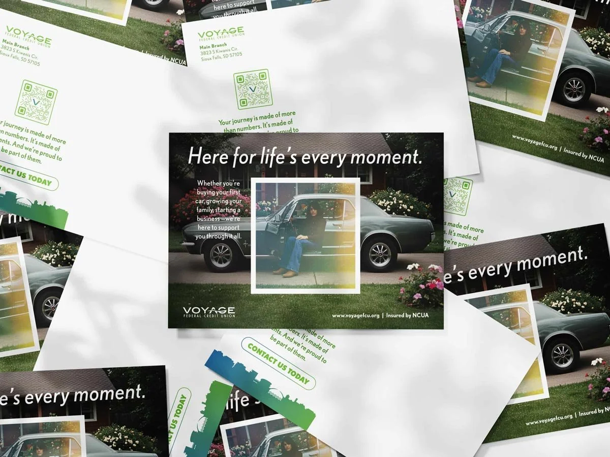 Voyage FCU Moments that Matter marketing campaign postcard
