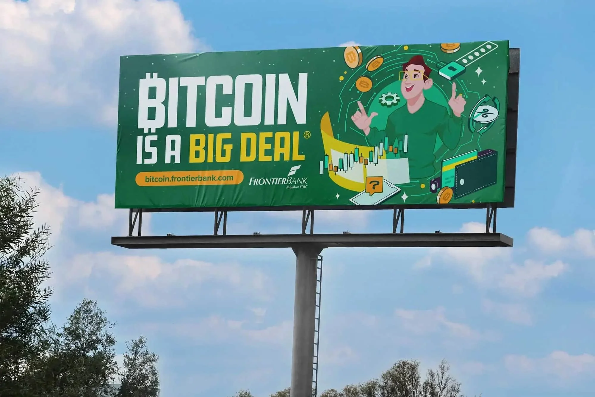 Frontier Bank Bitcoin is a Big Deal campaign billboard design photo by The Sampson House.