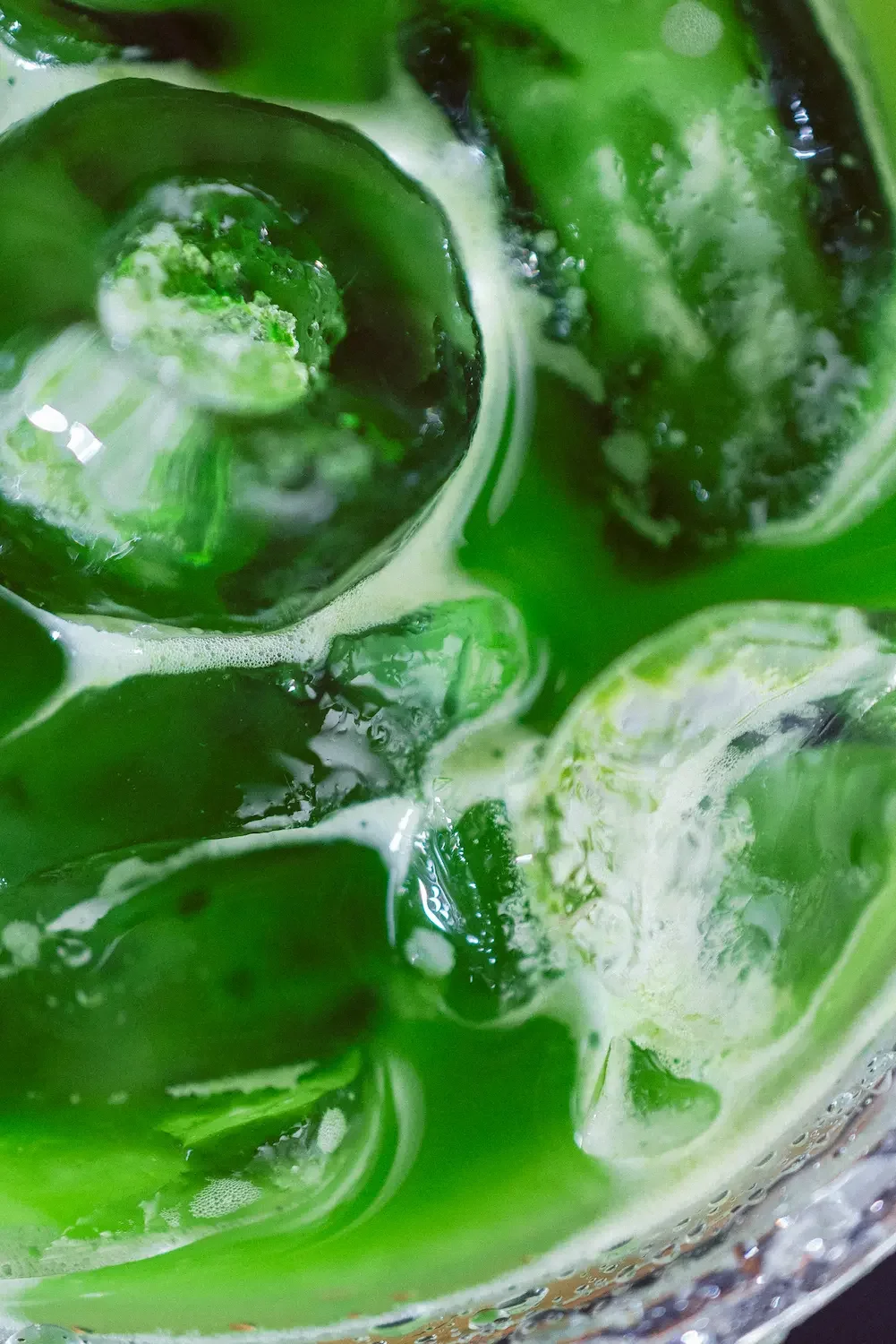 close-up image of iced matcha.