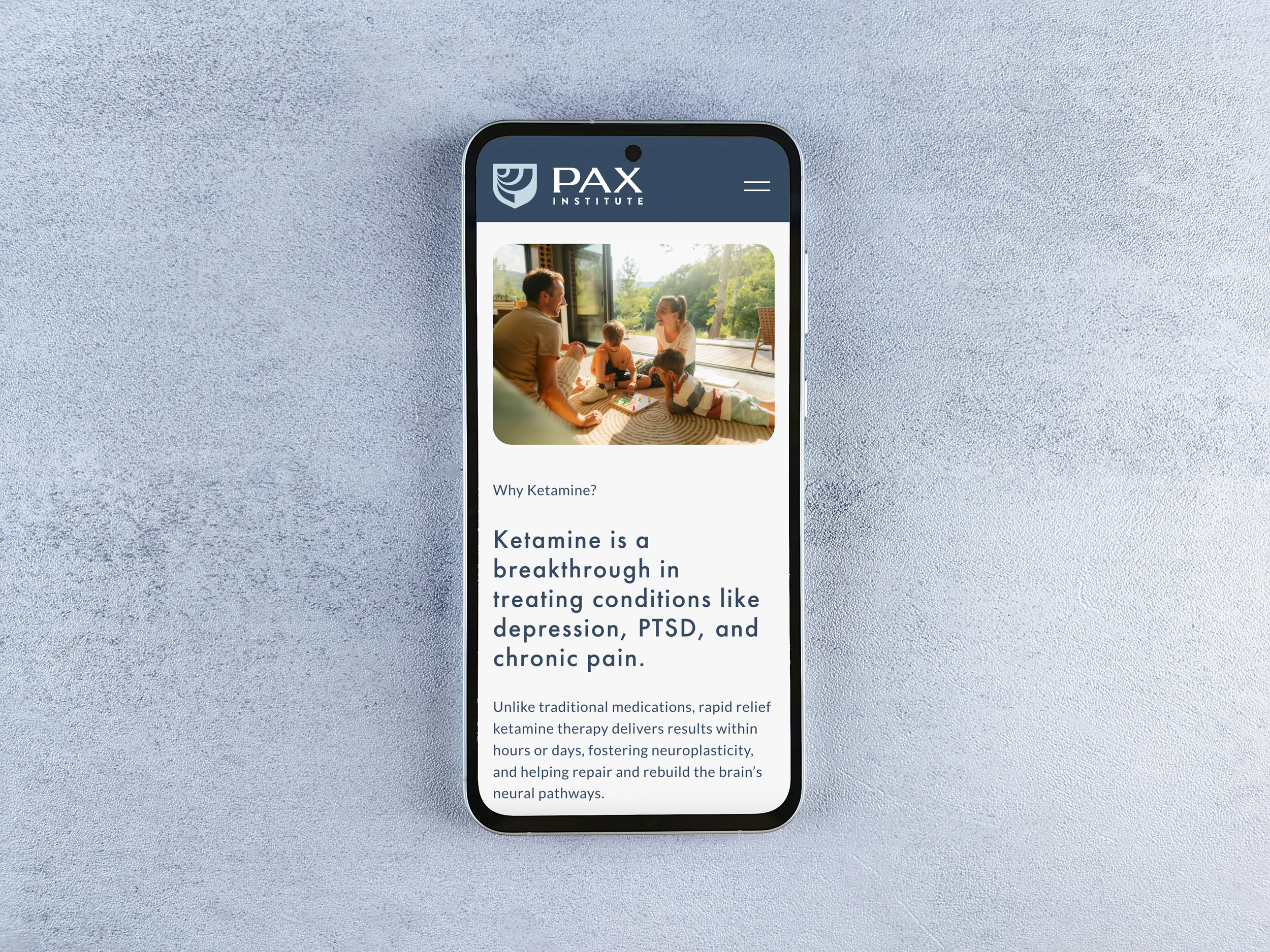 PAX Institute website iphone mockup.