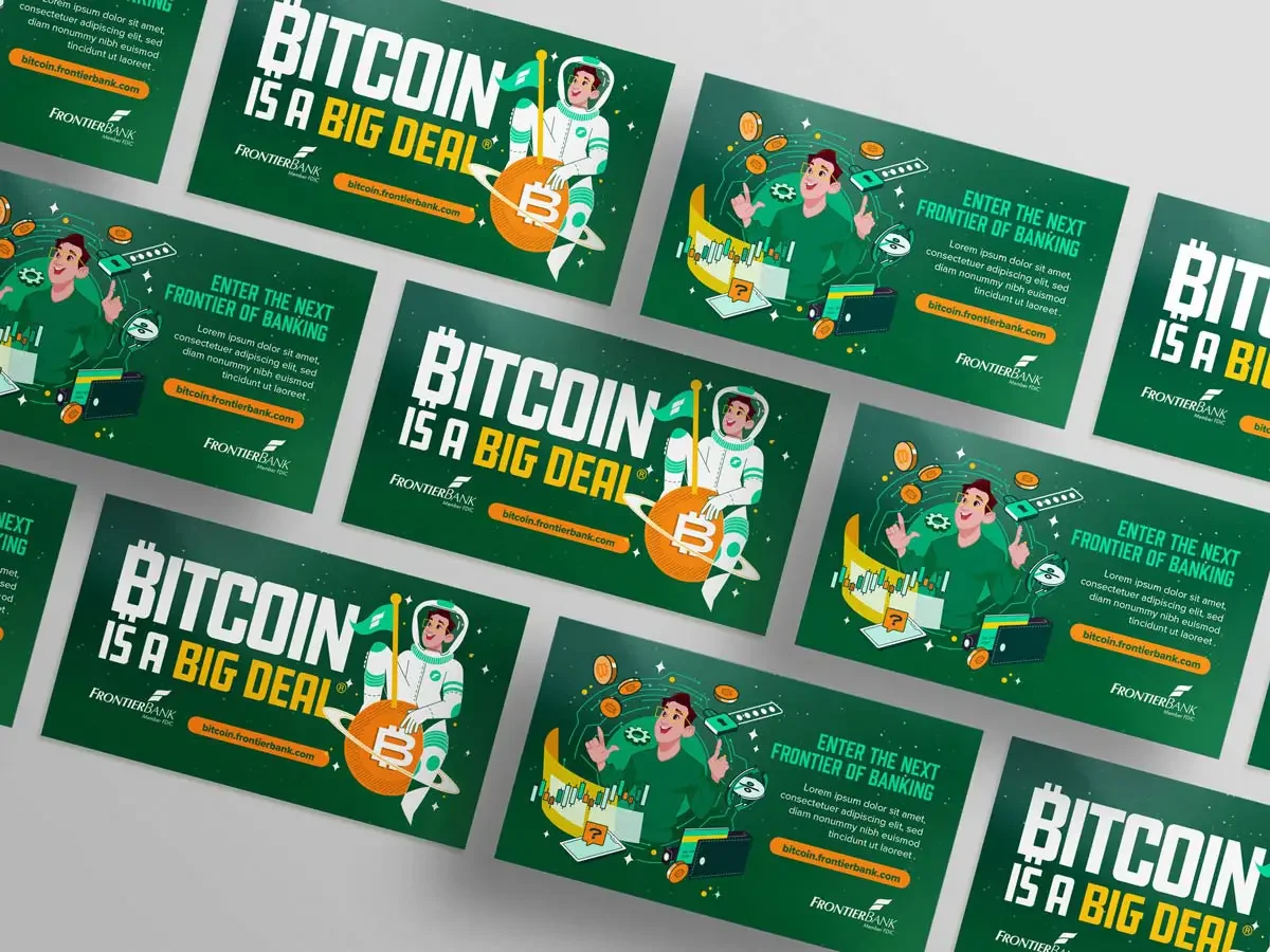 Frontier Bank bitcoin is a big deal rack card design developed by The Sampson House.