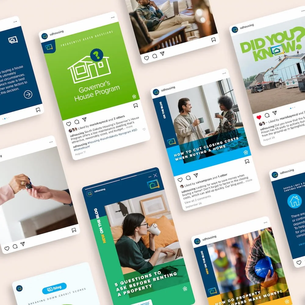 Social post graphics developed by The Sampson House for SD Housing.
