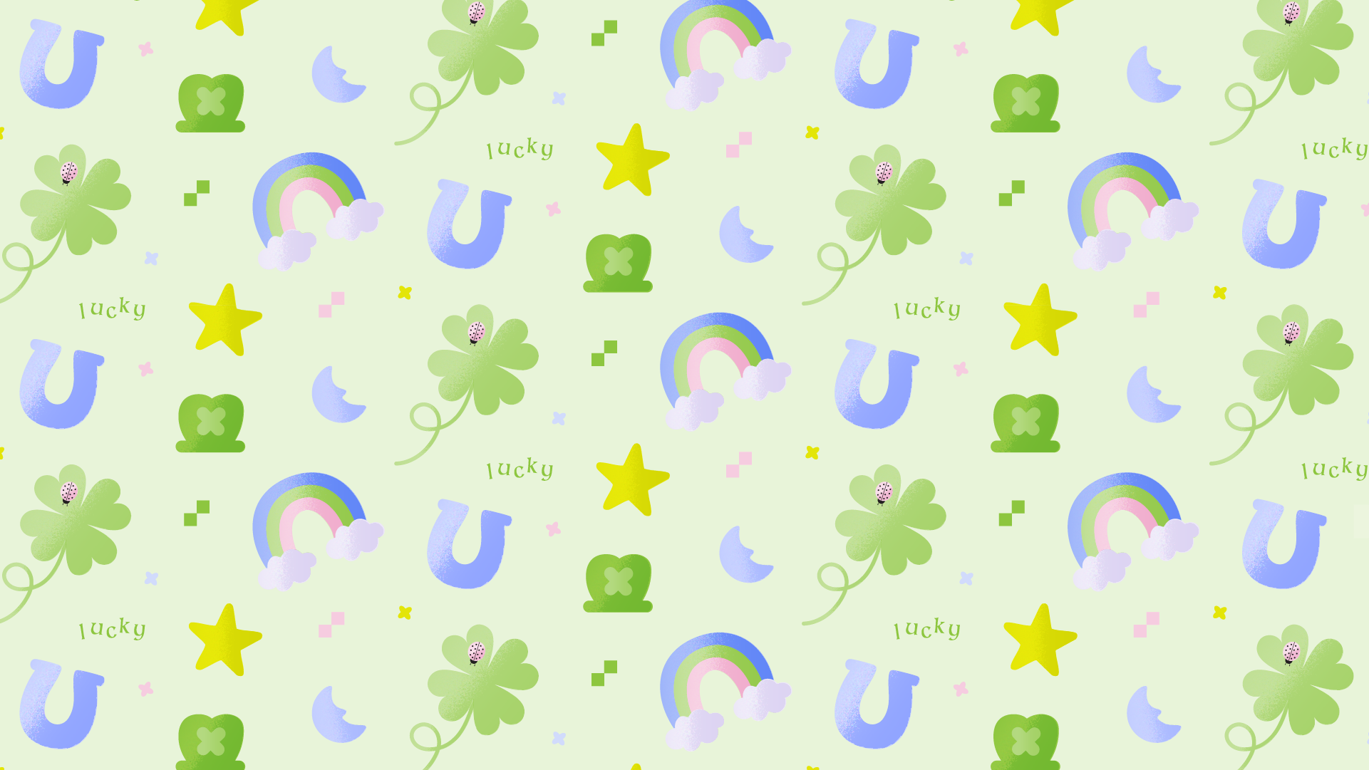 Rainbows, horseshoes, stars, four leaf clovers with a lady bug