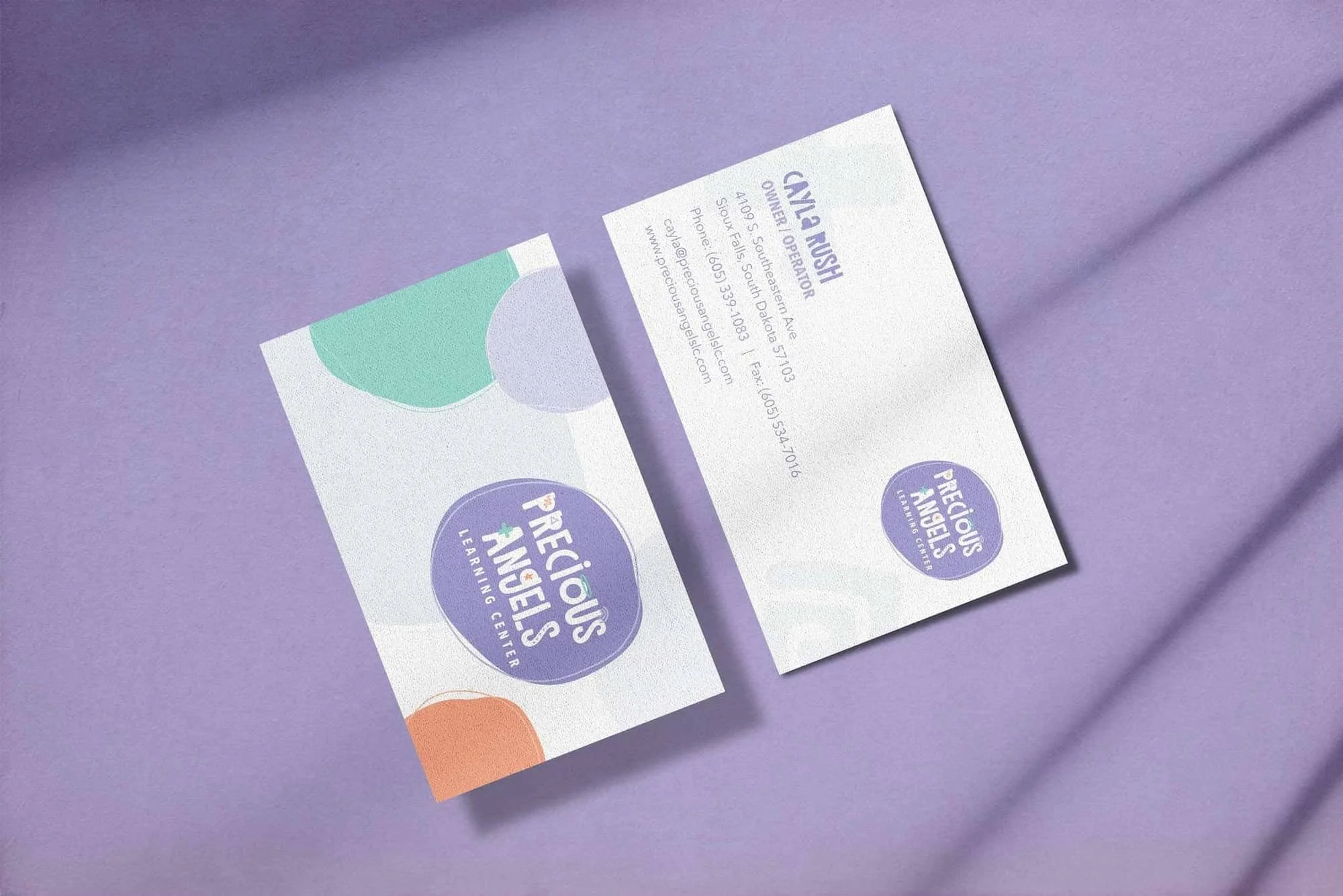 Business cards designed for Precious Angels by The Sampson House